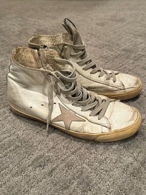 Vans White and Tan High-Top Sneakers